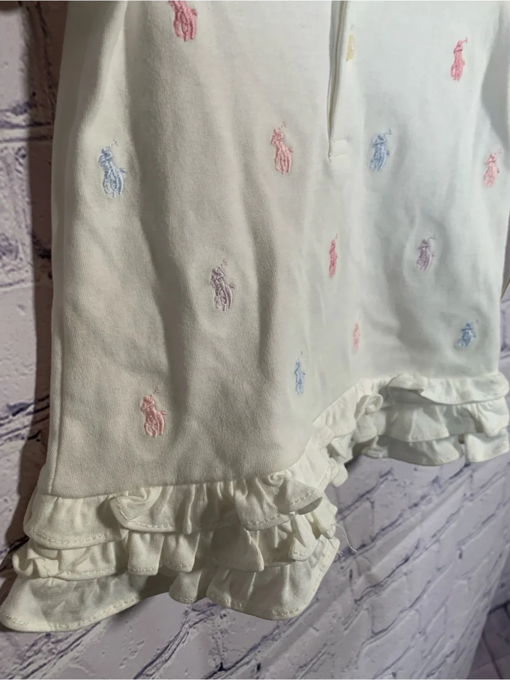 Ralph Lauren Core Replin Ruffle Polo Dress White Embroidered Logo Sz 3M NWT